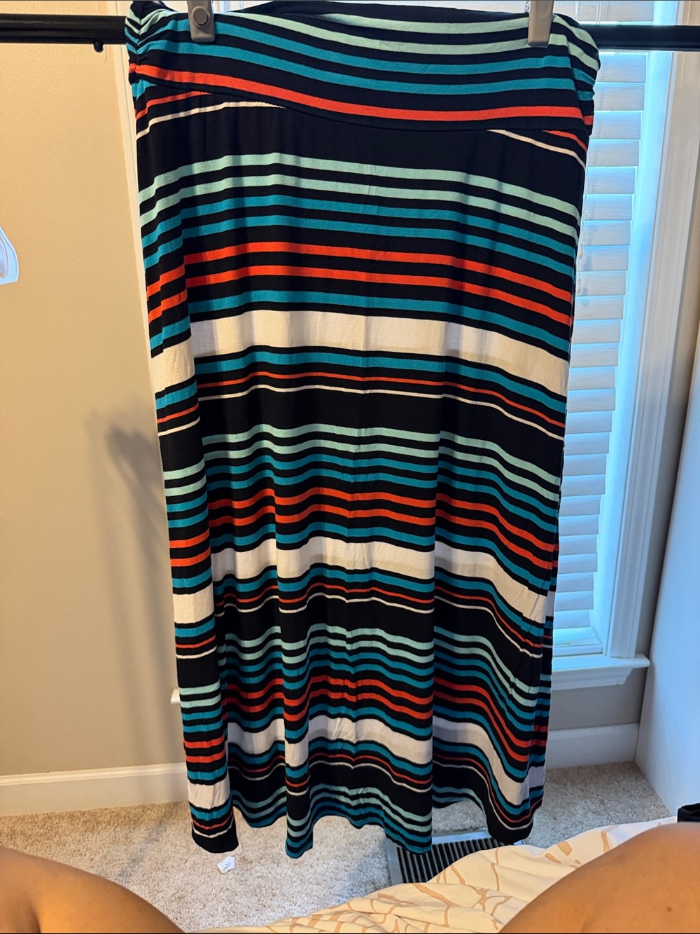 Striped Maxi Skirt in Black, Teal & Red